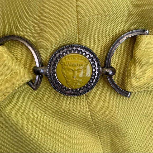 Vintage 90s Istante Versace Bright Yellow Silk Jacket Medusa Button sz 42 - Picture 10 of 16